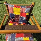 Antique Wooden Baby Doll High Chair Colored Patchwork Quilted Seat Cover Vintage