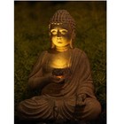 Solar Powered Buddha Statue Sculpture  Japanese Garden Decor For Outdoor Yard