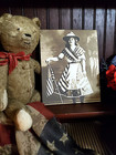 Vintage Antique Primitive Colonial Style Miss Liberty Flag Dressed Photo Sign