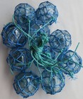 Japanese Glass Fishing Floats 3-3 5  Netted Lot-10 Blue Nets Long String Usa Bz
