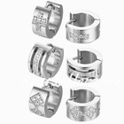 6pcs Men Women Cz Inlaid Stainless Steel Hoop Huggie Earrings Piercing Jewelry