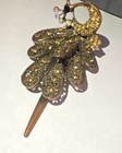 Bronze copper Tone Bird Peacock Hair Clip Metal W  Rhinestone Accents