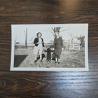Vintage B w Photo Snapshot Of Kid W  Young Mother   Grandma   Barn In Back