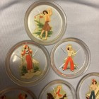 Vtg Women Glass Drink Decal Coasters  Set  Of 8 Dance Ski Golf Sailor Horse