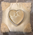 Vintage Ivory  Beaded Wedding Ring Bearer Satin Pillow W  Heart-shaped Ring Box