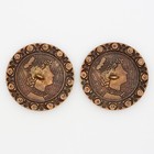 Antique Champleve Renaissance Man   s Head Enamel And Brass Large Buttons 1800s