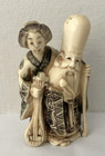 Deities Fukurokuju With Benzaiten Netsuke Carved   Etched Resin 1 7 8 h   Signed