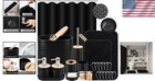 Complete Black Bathroom Set  25pc Shower Curtain  Rugs   Essential Accessories