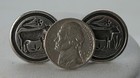 Stunning Vintage Allan Adler Sterling Silver Round Disk Cow Flower Cufflinks