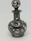 Antique Sterling Silver Overlay Art Nouveau Glass Perfume Decanter Bottle