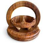 Vintage Hand Carved Wooden Collapsible Fruit Basket Trivet  Indian Rosewood 7 