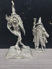 2 Vintage Wizard Figurine On Book Fantasy Sorcerer 1979 1986 Perth Pewter