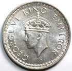Uncirculated 1944 British India 1 2 Rupee Silver Foreign Coin  0164