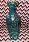 16    Aqua Glass Ribbed Bottle Vase     Tall Decorative Vase     Excellent Condition