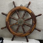Vtg Wall Decor Ship Helm Wheel Pirate Steering Wood Brass Navy Sea Nautical 32 
