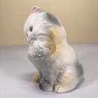 Vtg 70s Persian Cat Kitten Statue - Ceramic - 9 5  Tall - White Calico