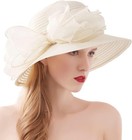 Wide Brim Women s Church Hat With Leaf   Flower For Kentucky Derby   Bridal Show