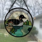 Stained Glass Loon Bird Suncatcher 3 5  Hand Painted Vintage Duck Sun Catcher