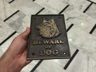Solid Brass Beware Of Dog Plaque   Vintage Wall Mounted Warning Sign Decor