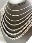 Solid 925 Sterling Real Silver Made In Italy Rope Chain Necklace Men And Women