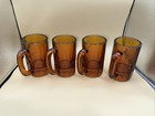 Lot Of 4 Vintage Thick  Amber Glass Beer Mugs Heavy