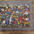 Mexican Folk Art Amate Bark Painting Village Festival Scene 23x15 Vibrant Color