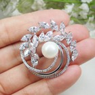 Bride Wedding Zircon Crystal Wreath Pearls Clear Bridesmaid Brooch Pin Gifts