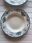 Antique French Longwy Pottery Soup Bowls Lavoisier Blue Pattern Set Of 4