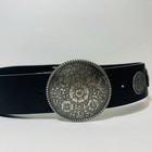 Chico   s Leather 2    Wide Belt Black With Silver Floral Round Buckle Small