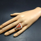 Vintage Larry Castillo Navajo Coral Inlay Sterling Silver Ring Size 9 25