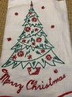 2 Vtg Hand Embroidered Guest Tea Towels Merry Christmas   Happy New Year Linen