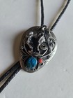 Vintage Southwestern  end Of The Trail  Bolo Tie     Usa Made  Turquoise   Coral 