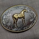 Vintage Western Belt Buckle Horse Sterling Silver Plated Ssp Gold Plated Cowboy