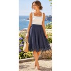 Ann Taylor Navy Blue Eyelet A-line Skirt Floral Lace Trim Midi Size 4 Coquette