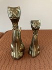 Pair Vintage Brass Sitting Kitty Cats With Bowties Animal Figurines 3 5   4 75 