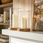 Large Wood And Glass Hurricane Candle Holder Tan - Threshold Designed With