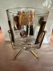 Vintage Mcm Cera Black 22k Gold Coin Glass Ice Bucket With Stand