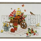 No Yarn    Flower Cart Vintage Crewel Embroidery Kit Chris Davenport Cottage Cor
