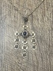 Vintage Silver Yalalag Cross Taxco Mexico Pendant Black Stone Large