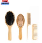 Boar Bristle Hair Brush For Thin And Fine Hair  Set With Bamboo Comb And 3 Ties