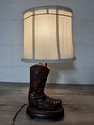 Working Western Ranch Cowboy Boot Table Lamp   Shade Vtg Decor Light
