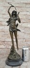 Art Deco Diana The Huntress Signed Bronze Statue Figurine Hot Cast Girl Figure