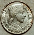 1932 Latvia Silver 5 Lati  unc 
