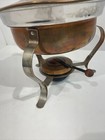 Vintage Copper Brass Wood Handles Chafing Dish Double Warmer Fondue Pot Pan