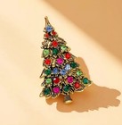 Vtg Red Green Pink Blue Gold Christmas Tree Lights rhinestone Crystal Brooch Pin