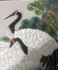 Vtg Asian Silk Embroider Art Picture Birds Cranes Hand Stitched Trees Sun 9   x9   