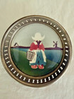 Antique Metal Alloy Coasters With Porcelain Inlay Liner  - Matching Set Of 4