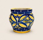 Vintage Talavera Style Blue Yellow Ceramic Planter Pot Cachepot 4    Hand Painted