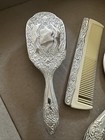 Antique Vintage Ornate Silver Plated Hand Mirror  Brush  Comb Vanity Set