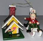 Vtg Wooden Christmas Ornaments Gingerbread House Tin Soldiers Riding Sled Taiwan